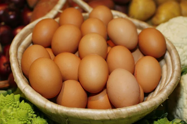 Fresh chicken eggs on farmers market