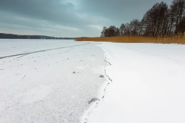 Winter frozen lake landscape.