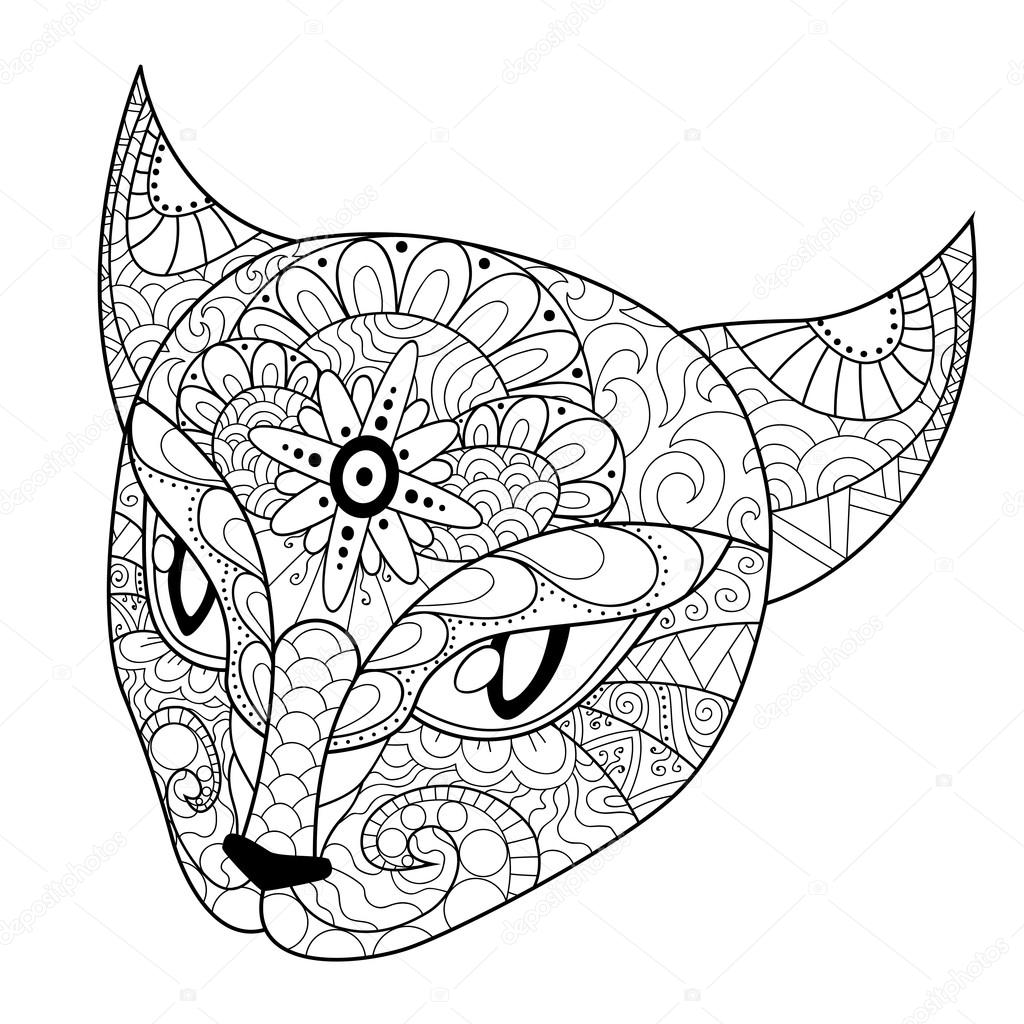 Coloriage Tªte de chat avec différents ornements – Illustration