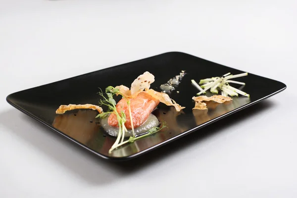 Smoked salmon and sauce cooked by molecular gastronomy technic