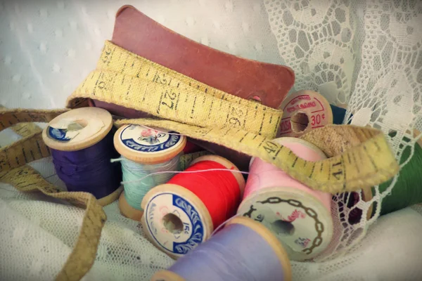 Vintage Thread Spools and Tailors Measuring Tape