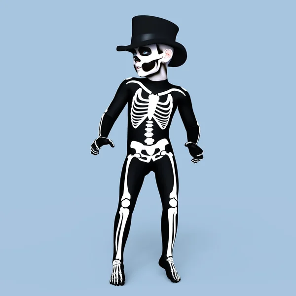 3D CG rendering of a skeleton costume kid