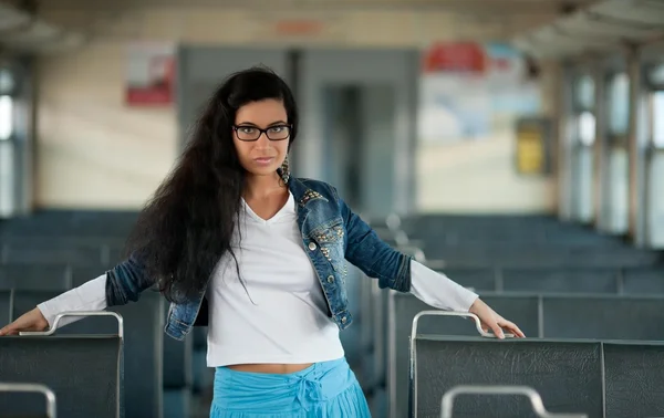 Young woman in train