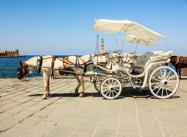 Horse and nice white coach, Crete island, Greece