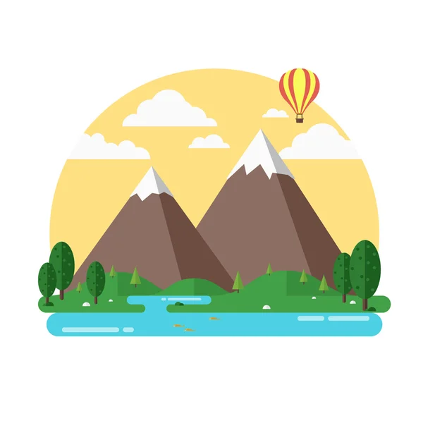 Travel mountains island landscape and sailing color flat vector icon nature weather concept template. Flat landscapes collection