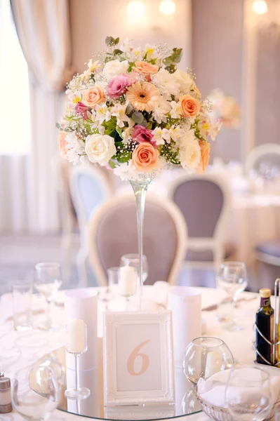 Beautiful floral bouquet on a wedding table