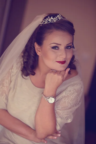 Beautiful bride to be wearing make up