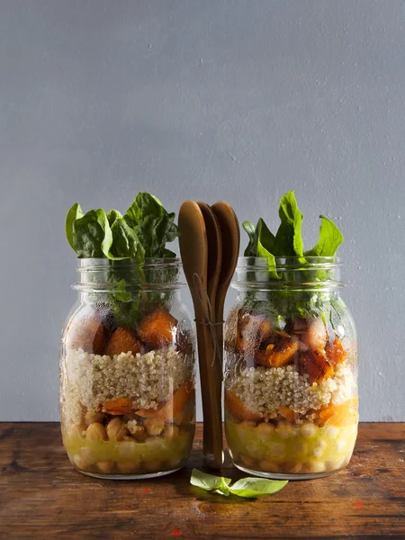 hot Salad from roasted Pumpkin, Chickpeas, carrots, quinoa, and