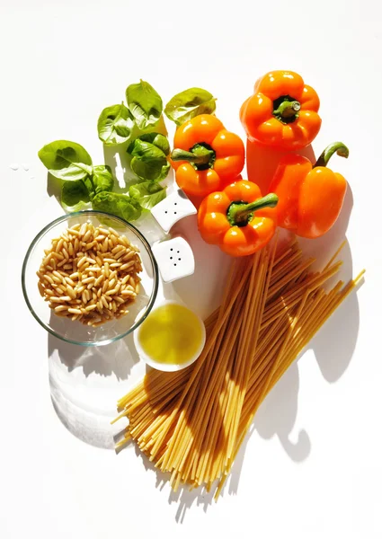 Ingredients for pesto pasta spaghetti sweet orange, spaghetti pa
