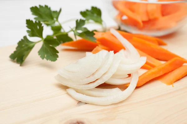 Chopped carrot, chopped onion