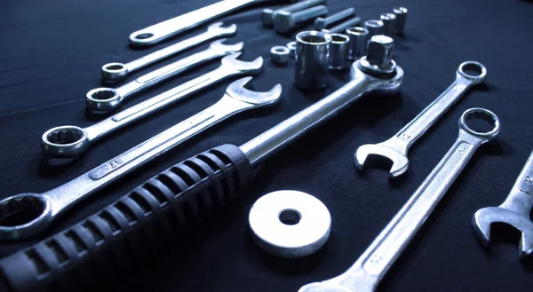 Steel tools kit of wrenches and spanners