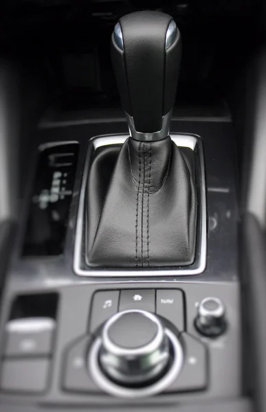 Top view of gear shift knob inside the car