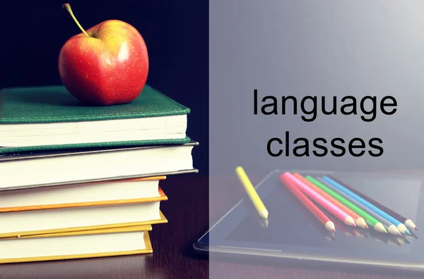 Language classes apple book stack