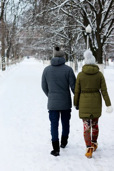 Young couple street winter