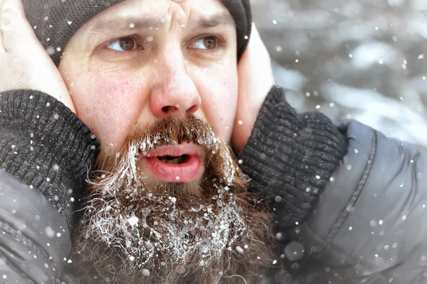 Bearded man ice snow winter