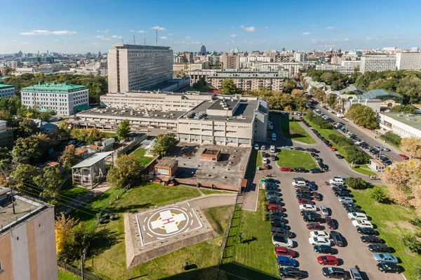 Sklifosovsky Federal Research Institute of Emergency Medicine, view from a height. Helipad for ambulance Helicopter