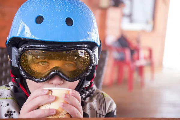 Portrait of a boy in ski helmet and protective glasses