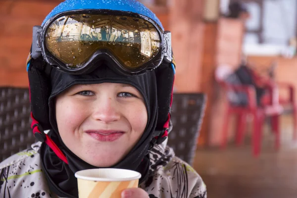 Portrait of a boy in ski helmet and protective glasses