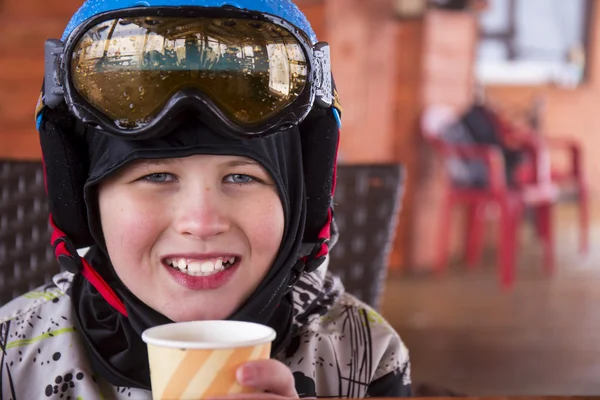 Portrait of a boy in ski helmet and protective glasses