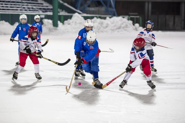 RUSSIA, ARKHANGELSK - DECEMBER 14, 2014: 1-st stage childrens hockey League bandy, Russia