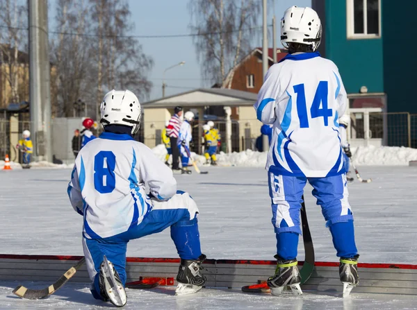 RUSSIA, OBUKHOVO - JANUARY 10, 2015: 2-nd stage childrens hockey League bandy, Russia.