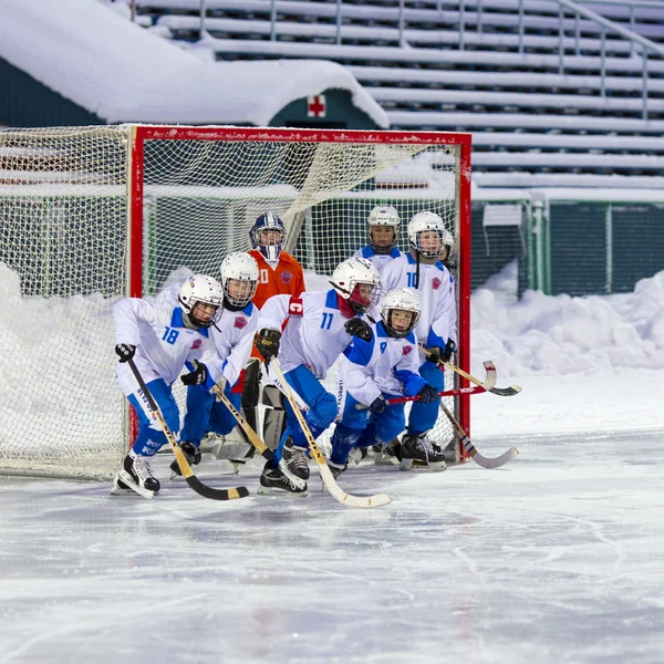 RUSSIA, ARKHANGELSK - DECEMBER 14, 2014: 1-st stage childrens hockey League bandy, Russia