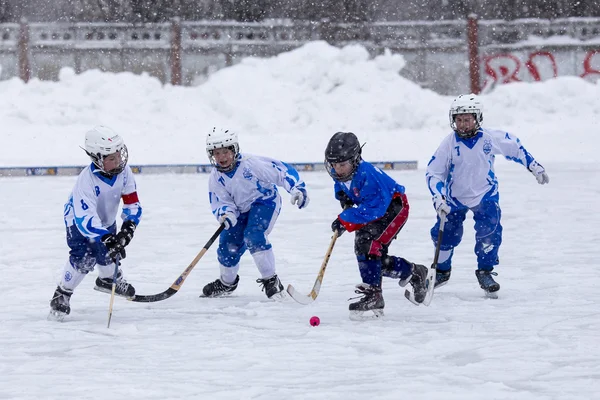 RUSSIA, KOROLEV - JANUARY 15, 2015: 3-d stage childrens hockey League bandy, Russia.