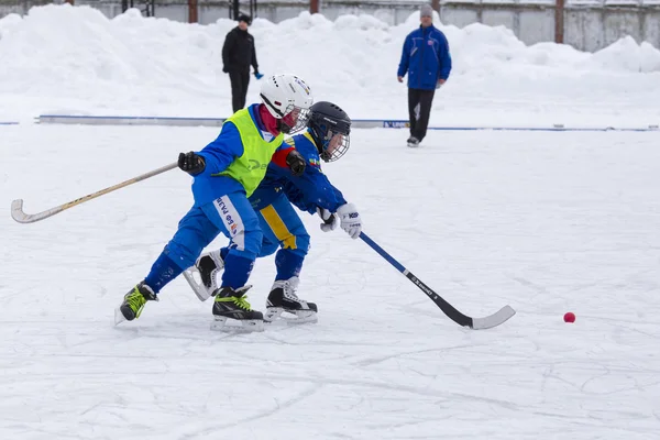 RUSSIA, KOROLEV - JANUARY 15, 2015: 3-d stage childrens hockey League bandy, Russia.