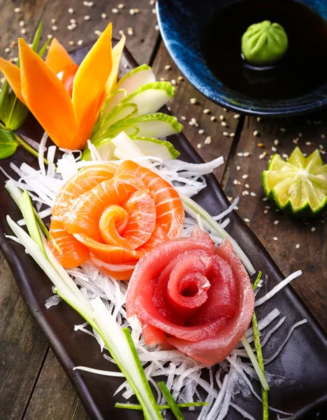 Raw fish salad, sashimi decor