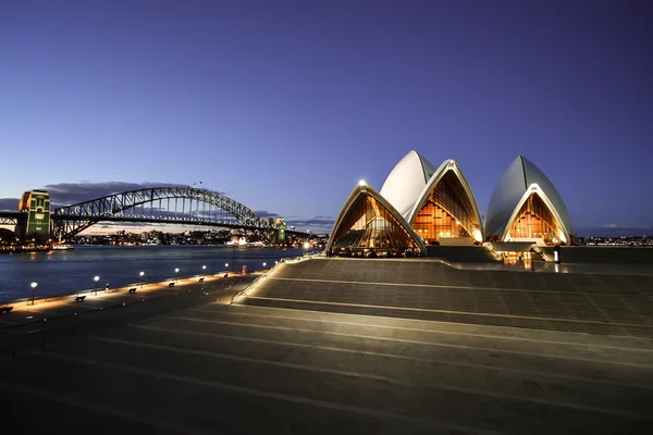 Sydney Opera House and Harbor Bridge at night (Sydney Cove, Sydney, Australia)