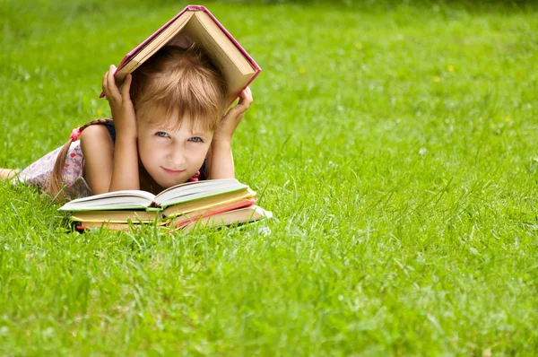 Smart little pupil is reading book