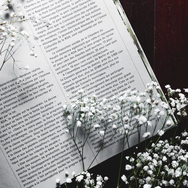 White flowers on open book