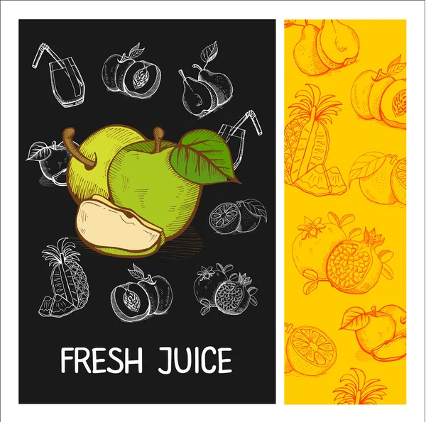 Apple juice. Fruit. Vector illustration. Fruit drawn in chalk on