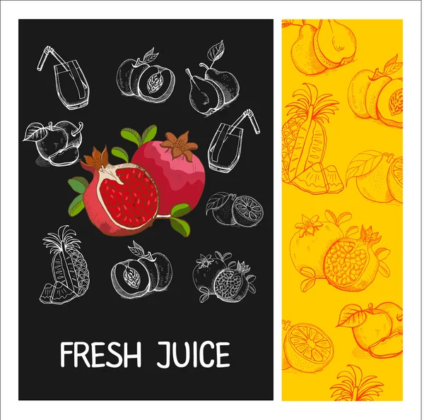 Pomegranate juice. Fruit. Vector illustration. Fruit drawn in chalk on a black Board. Hand drawn vector illustration