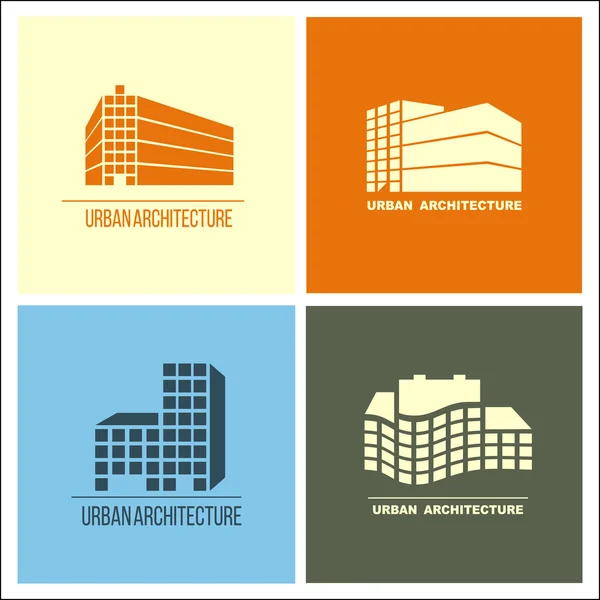Set of 4 vector logos, urban architecture,icons for a construction company. The construction of buildings, offices, hotels
