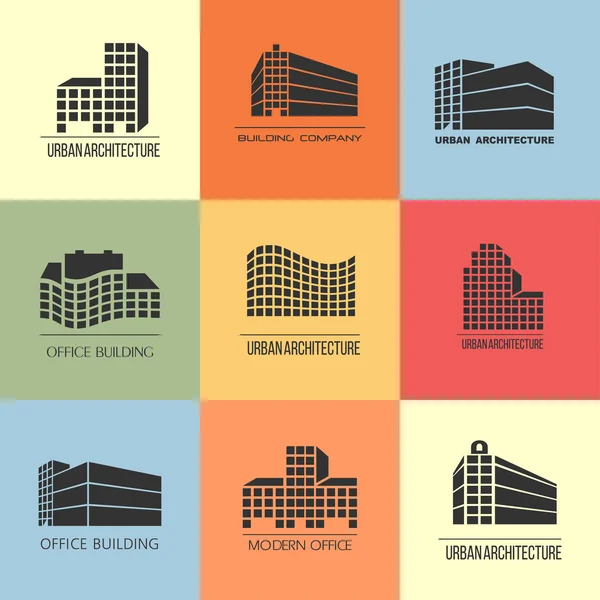 Set of 9 vector logos, urban architecture,icons for a construction company. Buildings, offices, hotels