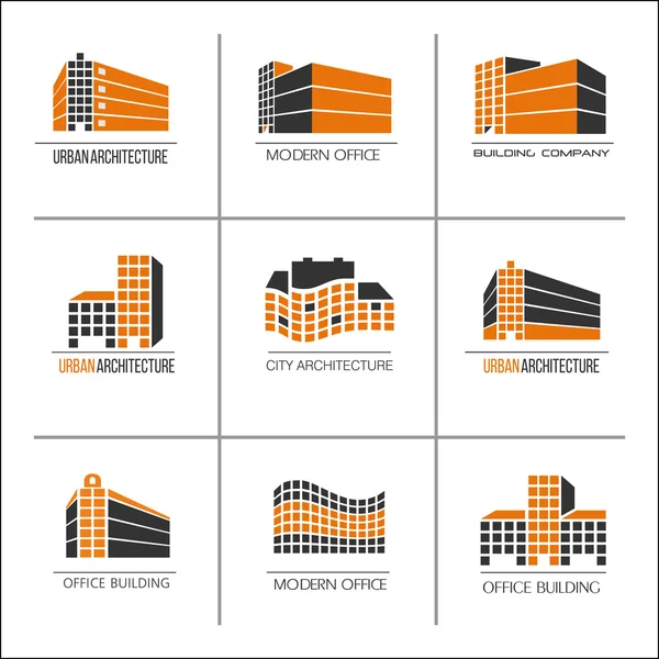 Set of 9 vector logos, urban architecture,icons for a construction company. The construction of buildings, offices, hotels