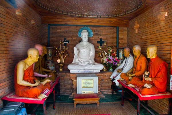 Sculpture of Buddha and monks. Thailand Temple. Chiangmai.