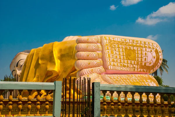 The soles of the feet. Mya Tha Lyaung Reclining Buddha. Bago. Myanma. Burma.