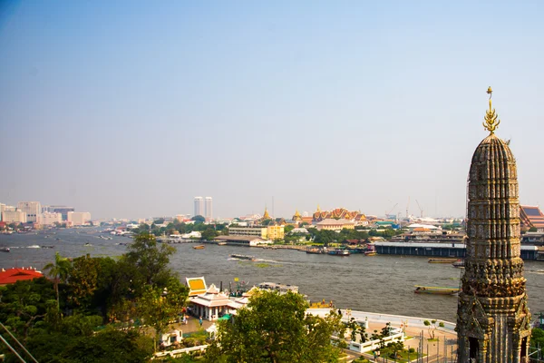 View of the city from above.River, houses and temples.View from the bird\'s flight.Bangkok.Thailand