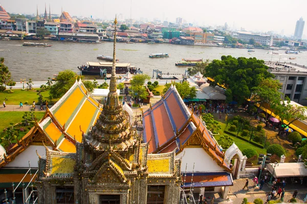 View of the city from above.River, houses and temples.View from the bird\'s flight.Bangkok.Thailand