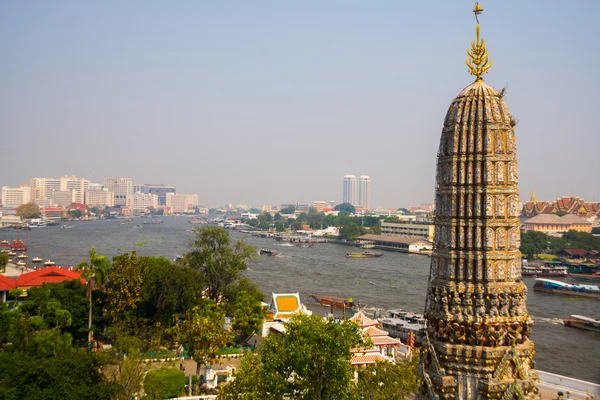 View of the city from above.River, houses and temples.View from the bird\'s flight.Bangkok.Thailand