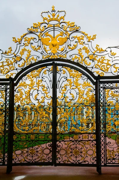 Fence with gilding.Russia,the town of Pushkin, Tsarskoe Selo.
