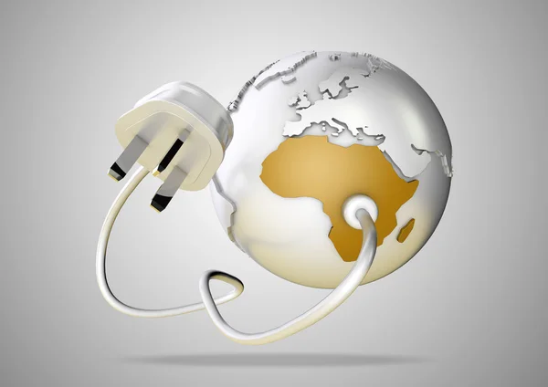 Electrical plug connects to Africa and provides it with electrical energy to power the homes and industries.