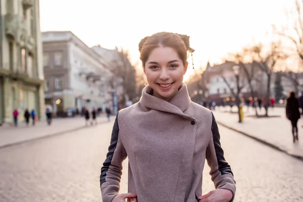 Beautiful asian female on the street. Woman in city