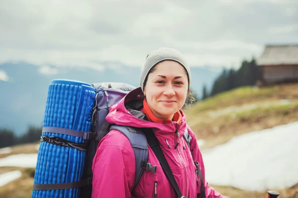 Caucasian hiker woman