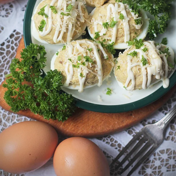 Stuffed eggs in plate