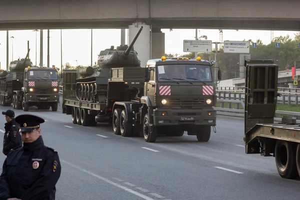 MOSCOW - MAY 4, 2015: Military vehicles on Leningradsky Prospekt