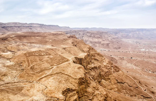Israel landscape. View from Masada fortress. The ruins of a Roma