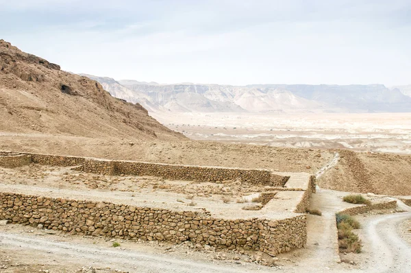 Israel landscape. The ruins of a Roman camp near Masada fortress
